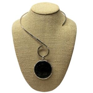 Charles Albert Necklace Sterling Silver Bamboo Style Frame Onyx Pendant Choker